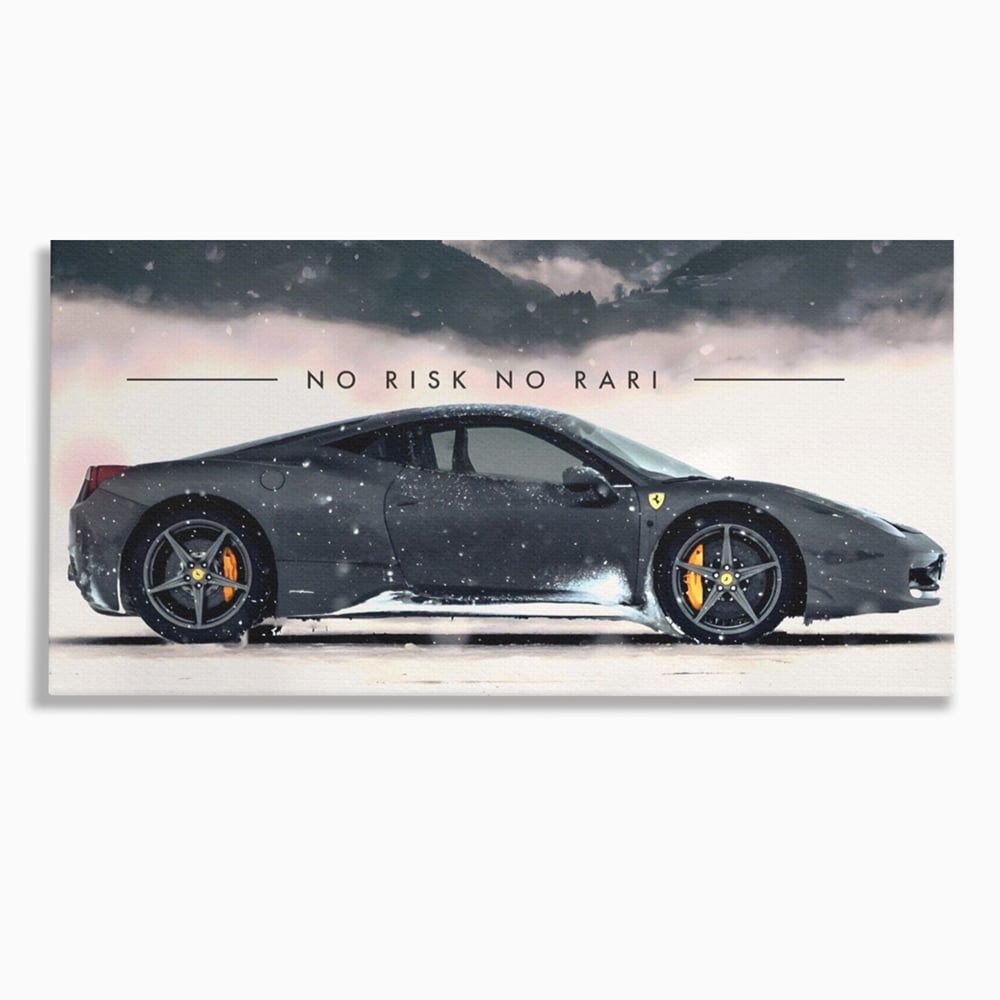 Tablou canvas cu tablou canvas cu masina ferrari pe zapada, fara rama, pe sasiu de lemn